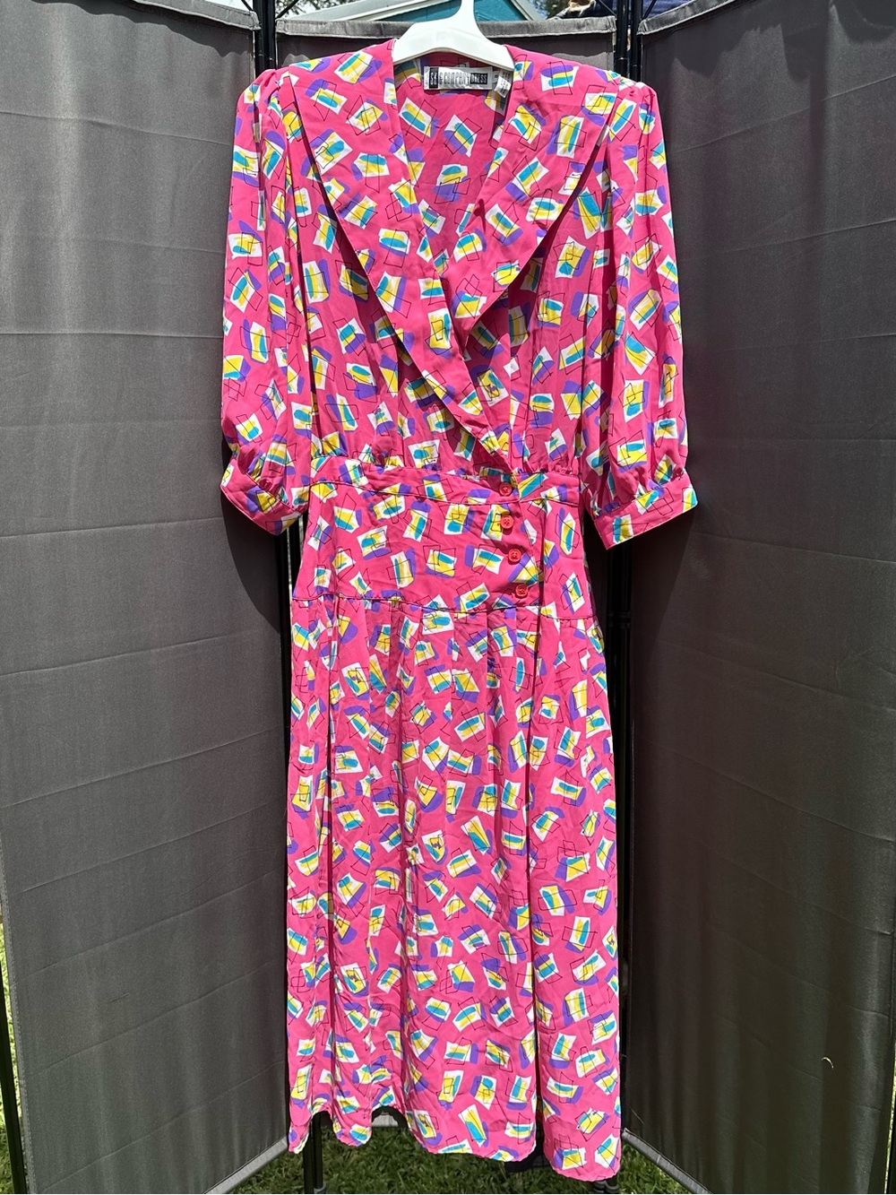 Sz 8 SK & Company 80s Pink Geometric Print Secretary Power Dress Teachercore